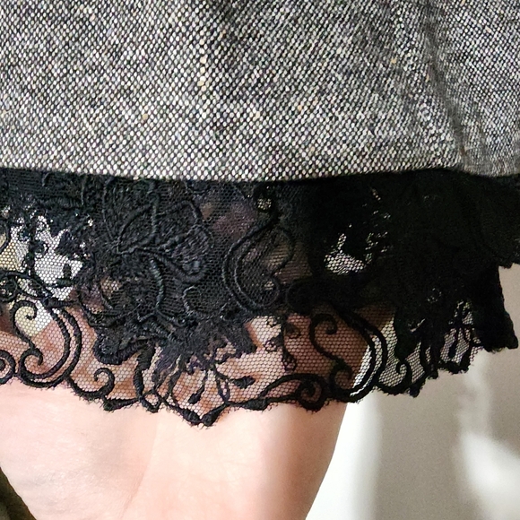 Coquette Dark Academia Wool Laced Fit Flare Midi Skirt - Picture 2 of 6